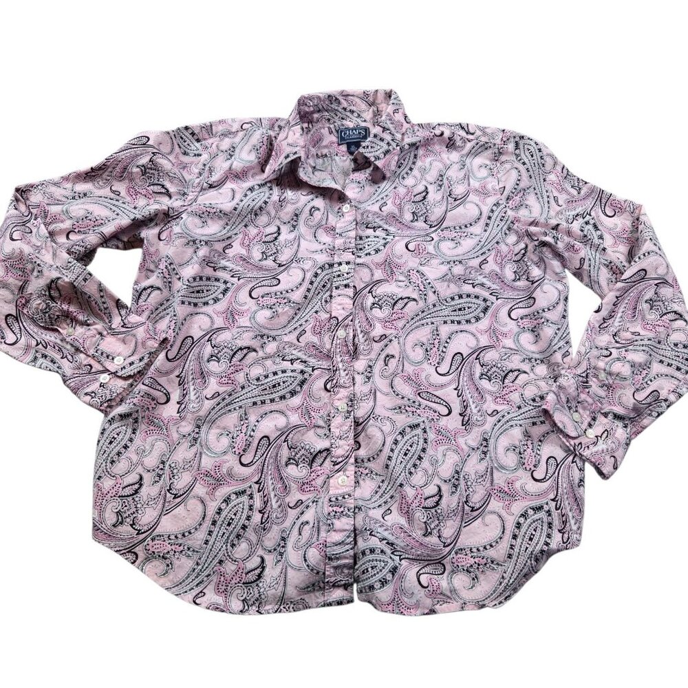 Chaps Shirt Womens XL Pink Paisley Button Up Paisley Long Sleeve